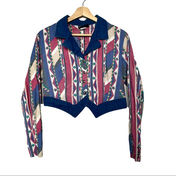 Vintage Tops - Women’s Vintage Cropped Western Style Button Up Shirt